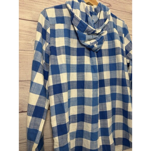 L.L.Bean Womens Scotch Plaid Flannel HoodieShirt Button Down BLUE 100% Cotton XS - Picture 3 of 11